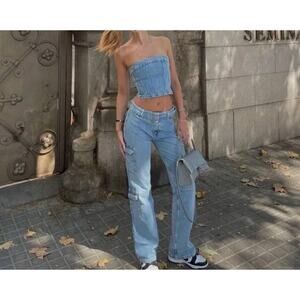 ZARA Denim Strapless Corset Bustier Top | Size M | Viral Street Style Y2K Look